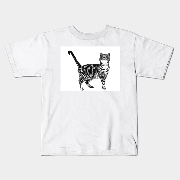 Black and White Striped Tabby Cat Kids T-Shirt by SarahRajkotwala